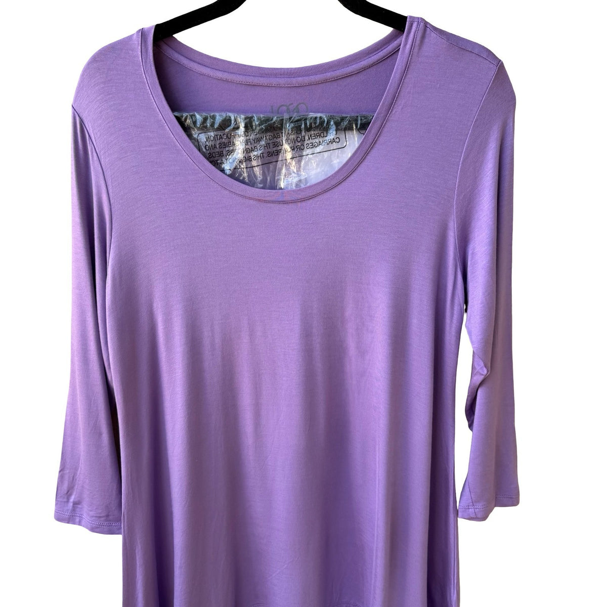 LOGO Lori Goldstein Lagenlook Flowy Chiffon Hem Sharkbite Tunic Knit Top Lilac M