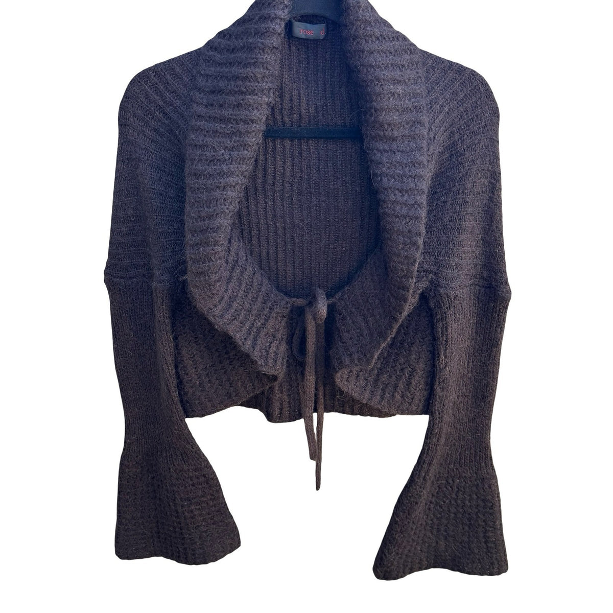 Rose D. Whimsigoth Ribbed Mohair Blend Tie Front Bolero Shrug Cardigan Brown 40