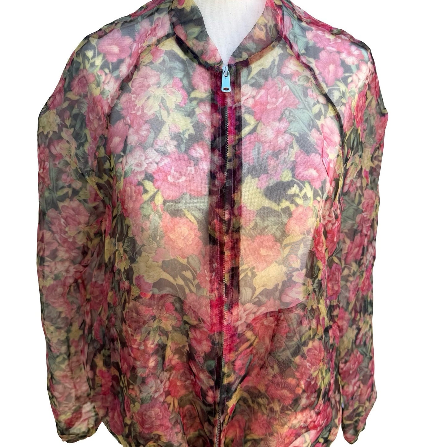 Zara Coquette Fairycore Sheer Floral Mesh Zip Tie Waist Bomber Jacket Pink S