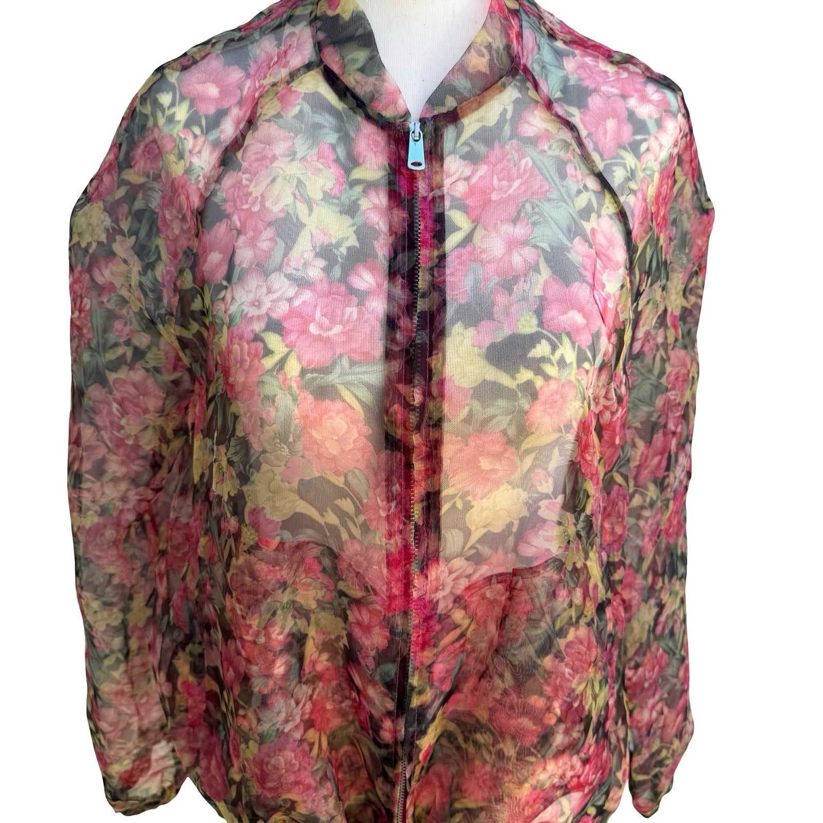 Zara Coquette Fairycore Sheer Floral Mesh Zip Tie Waist Bomber Jacket Pink S