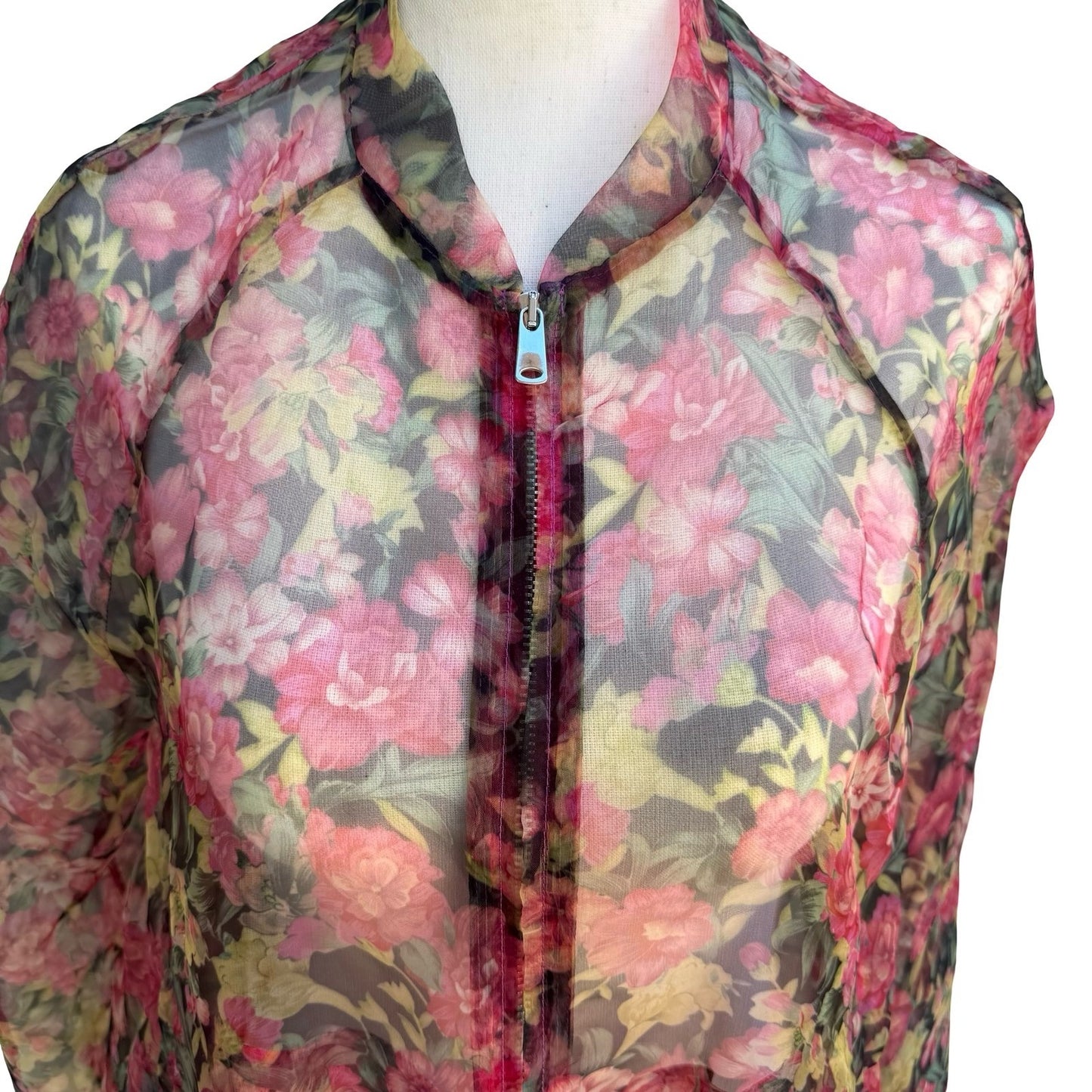 Zara Coquette Fairycore Sheer Floral Mesh Zip Tie Waist Bomber Jacket Pink S