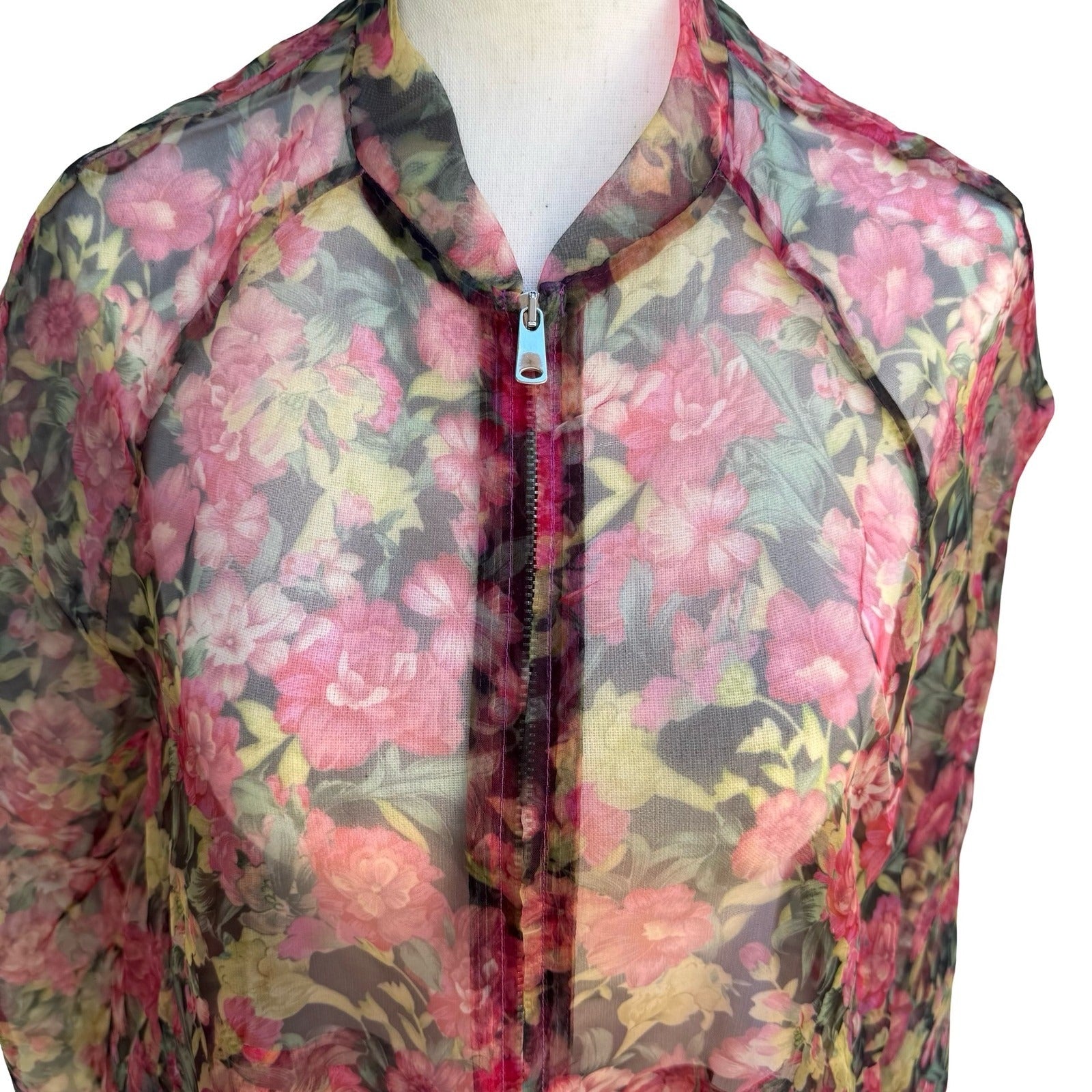 Zara Coquette Fairycore Sheer Floral Mesh Zip Tie Waist Bomber Jacket Pink S