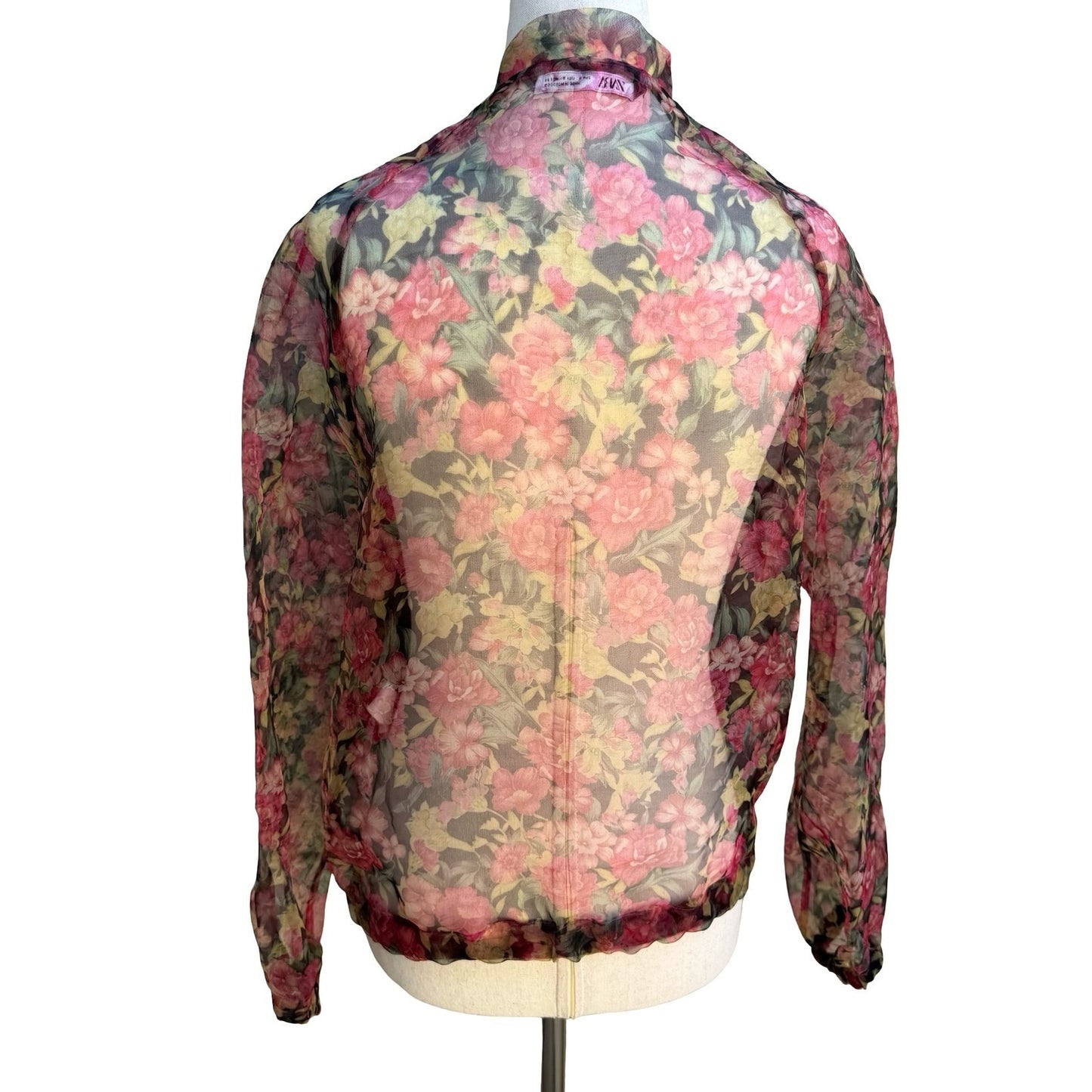 Zara Coquette Fairycore Sheer Floral Mesh Zip Tie Waist Bomber Jacket Pink S