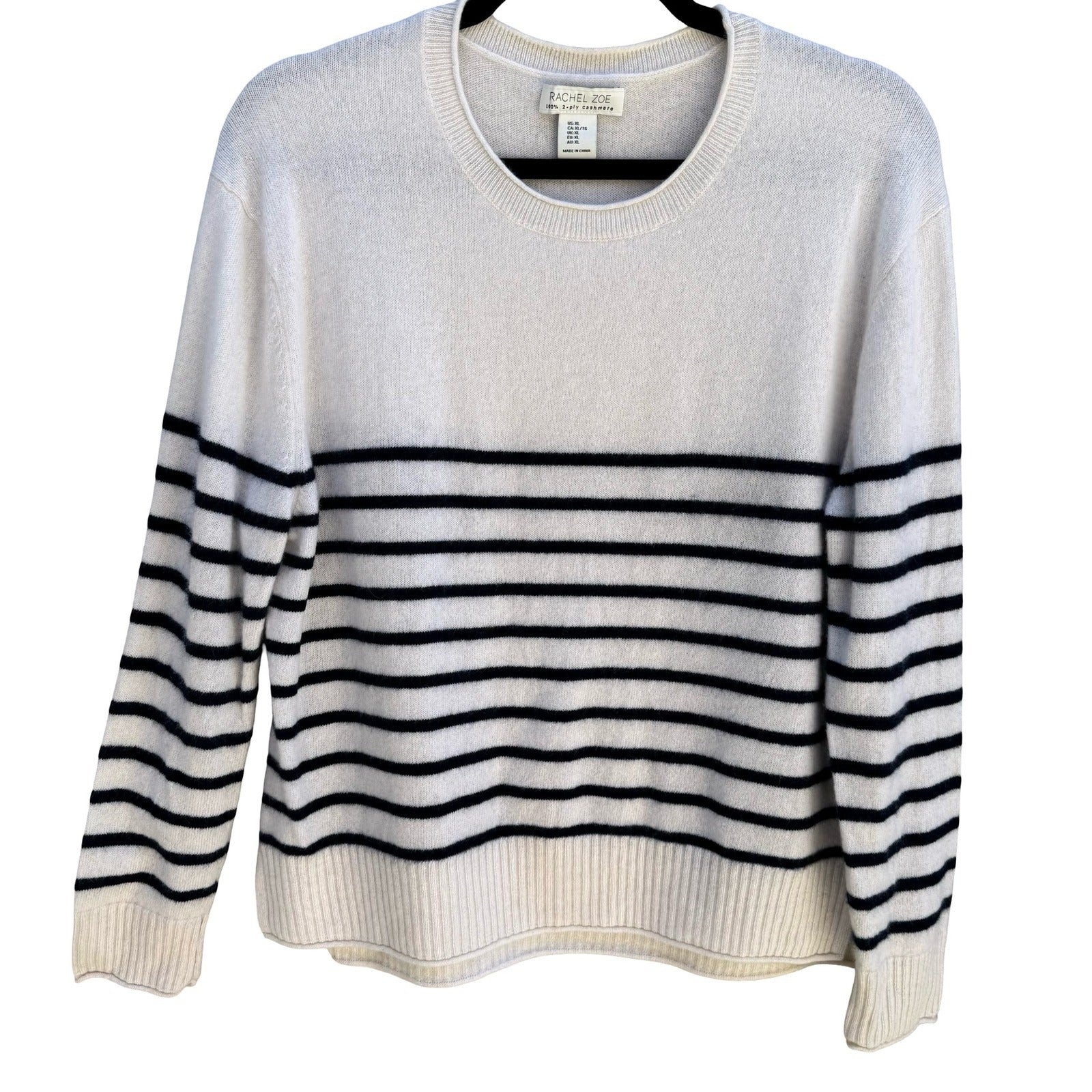 Rachel Zoe 2-Ply Cashmere Breton Parisian Nautical Striped Sweater Womens XL