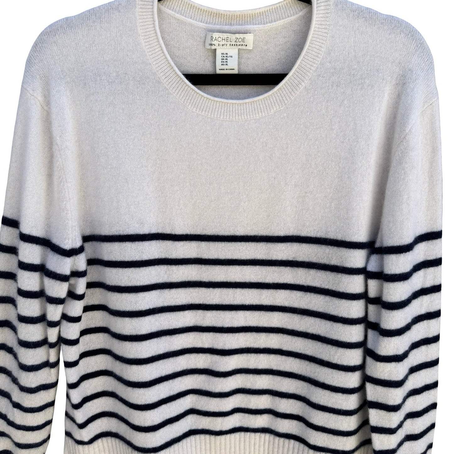 Rachel Zoe 2-Ply Cashmere Breton Parisian Nautical Striped Sweater Womens XL