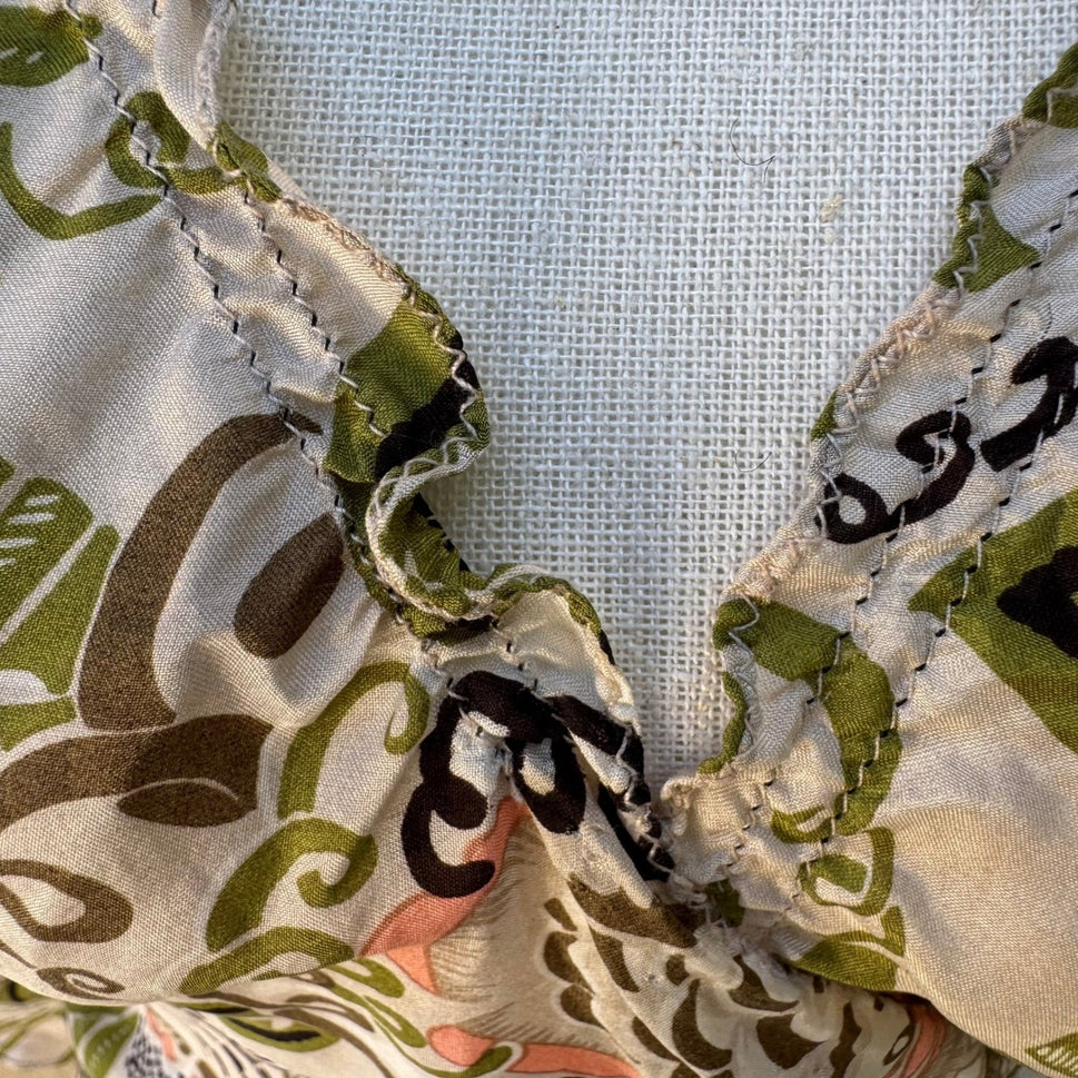 Poleci Y2K Silk Boho Cottagecore Romantic Floral Botanical Wrap Ruffle Blouse S