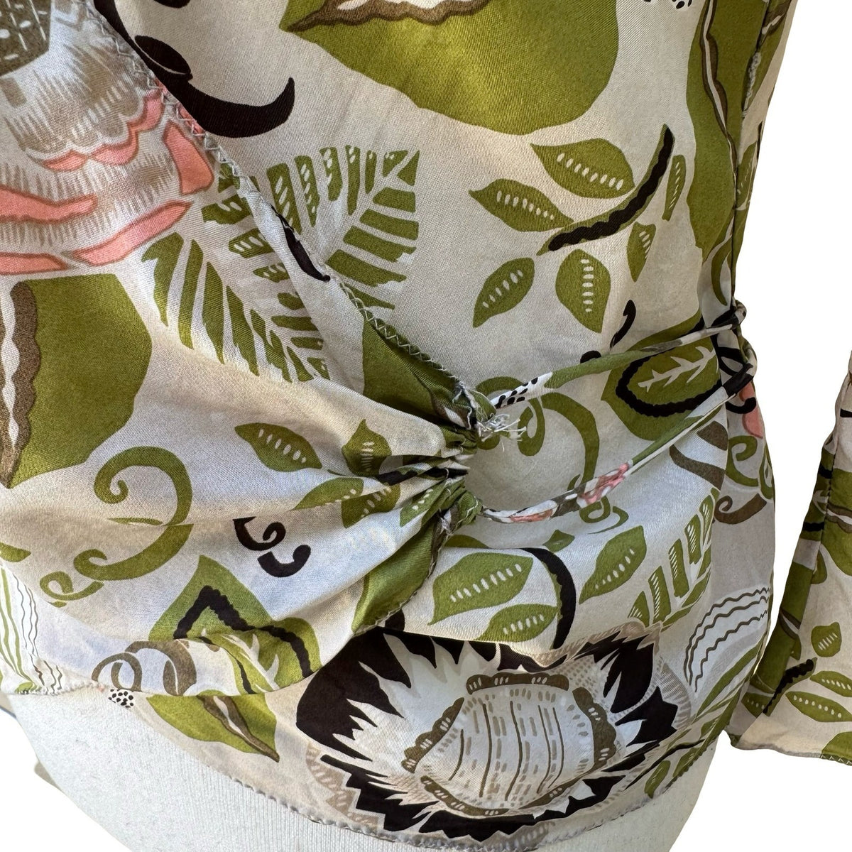 Poleci Y2K Silk Boho Cottagecore Romantic Floral Botanical Wrap Ruffle Blouse S