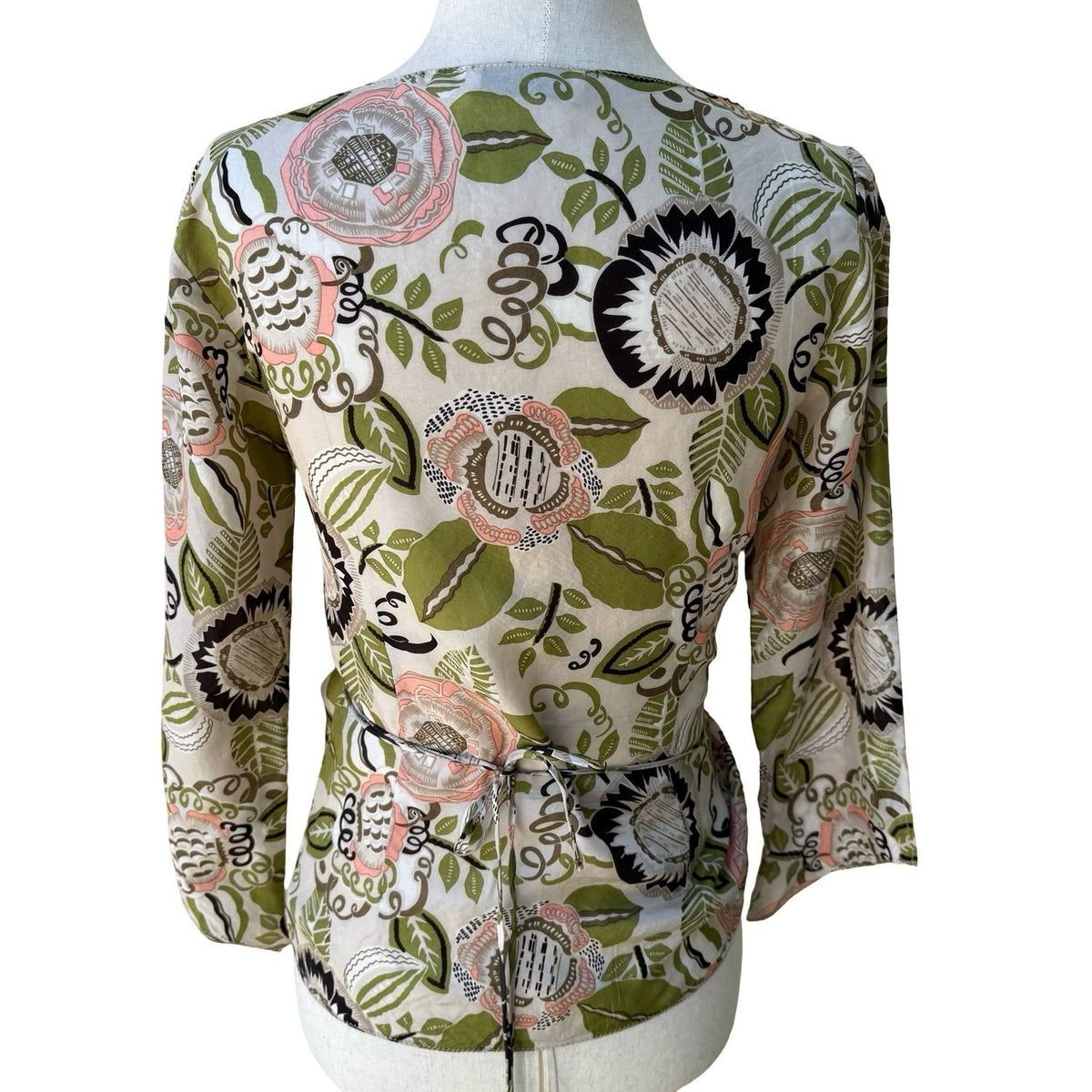 Poleci Y2K Silk Boho Cottagecore Romantic Floral Botanical Wrap Ruffle Blouse S
