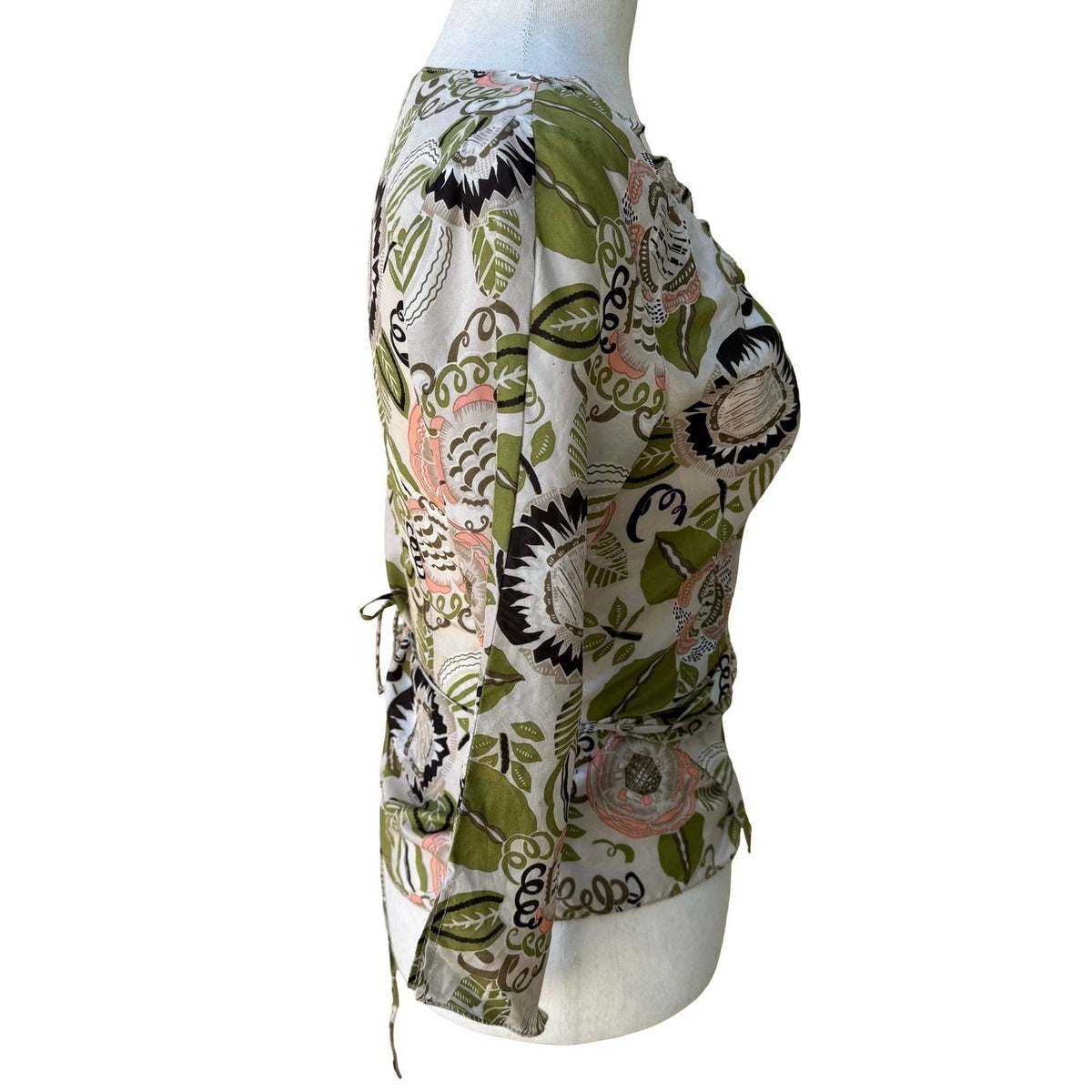 Poleci Y2K Silk Boho Cottagecore Romantic Floral Botanical Wrap Ruffle Blouse S