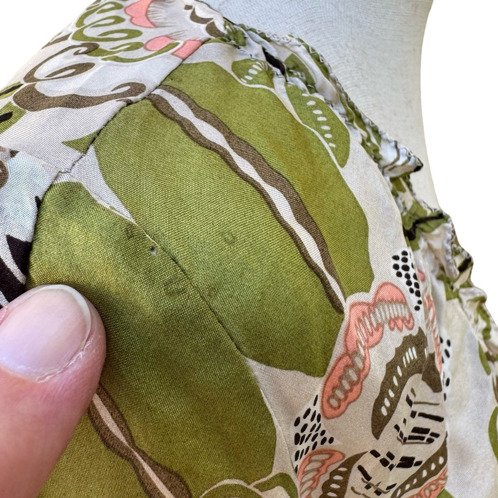 Poleci Y2K Silk Boho Cottagecore Romantic Floral Botanical Wrap Ruffle Blouse S