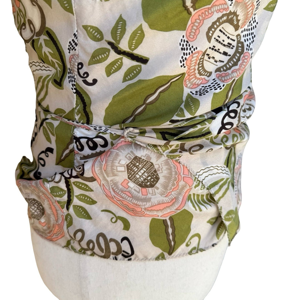 Poleci Y2K Silk Boho Cottagecore Romantic Floral Botanical Wrap Ruffle Blouse S
