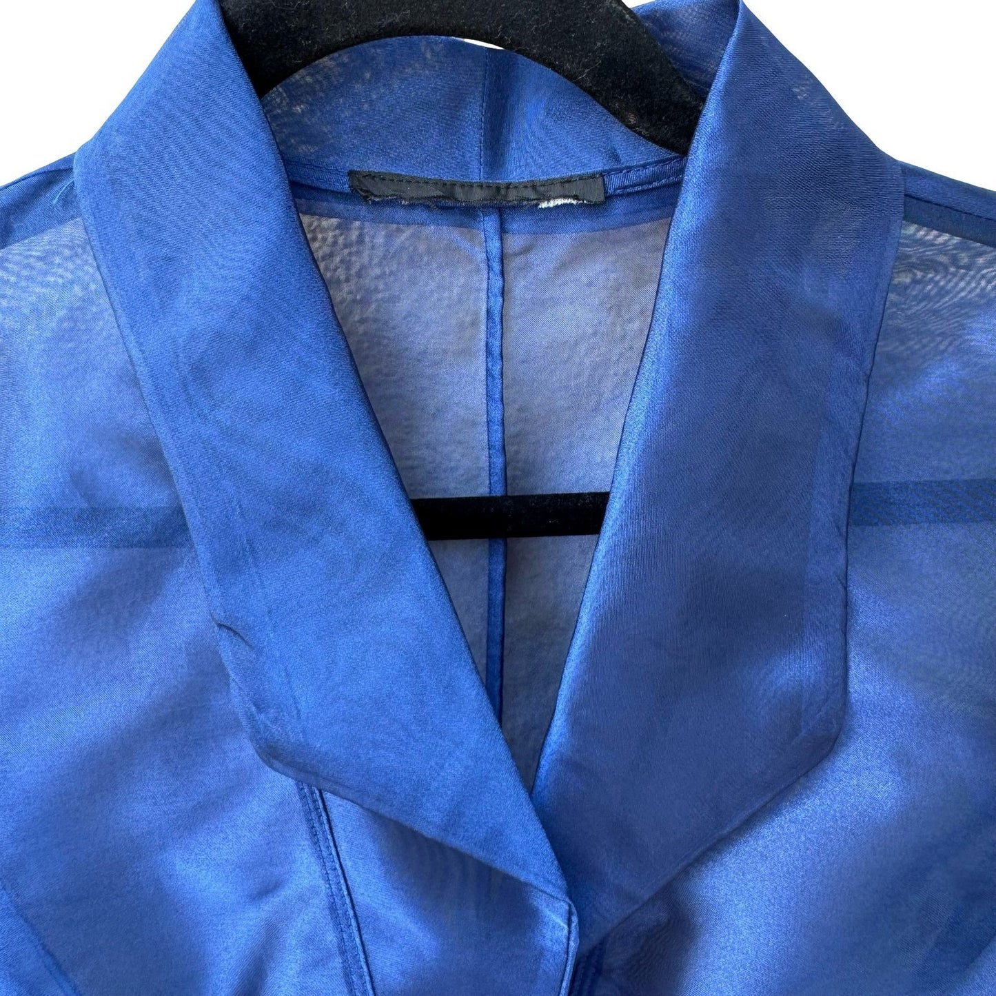Cobalt Blue Sheer Organza Cropped Blazer 3/4 Sleeve Notched Lapel Small Evening