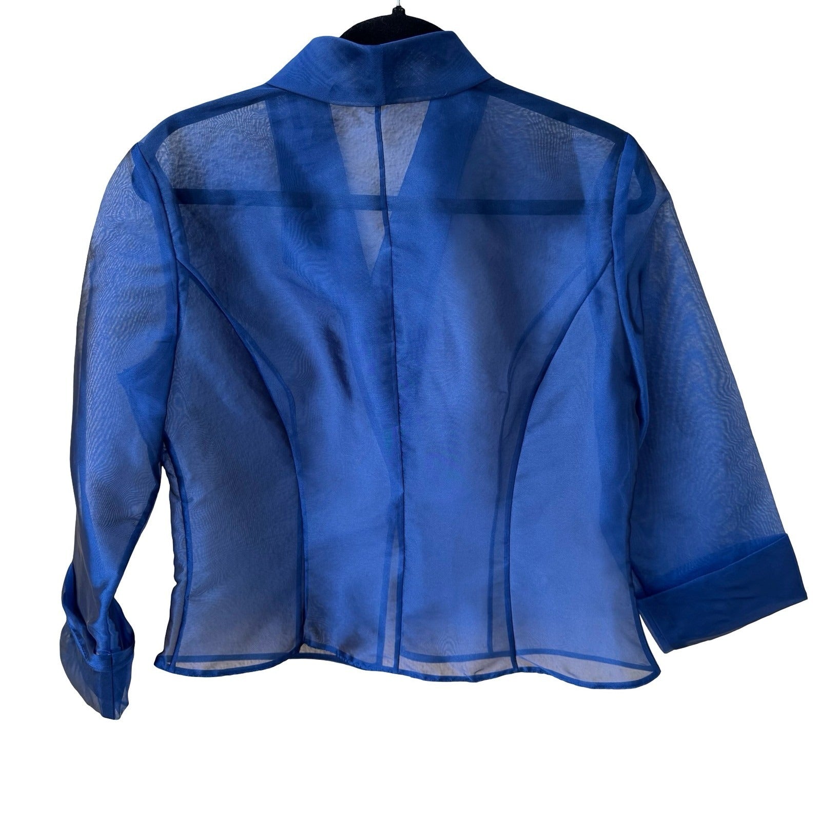 Cobalt Blue Sheer Organza Cropped Blazer 3/4 Sleeve Notched Lapel Small Evening