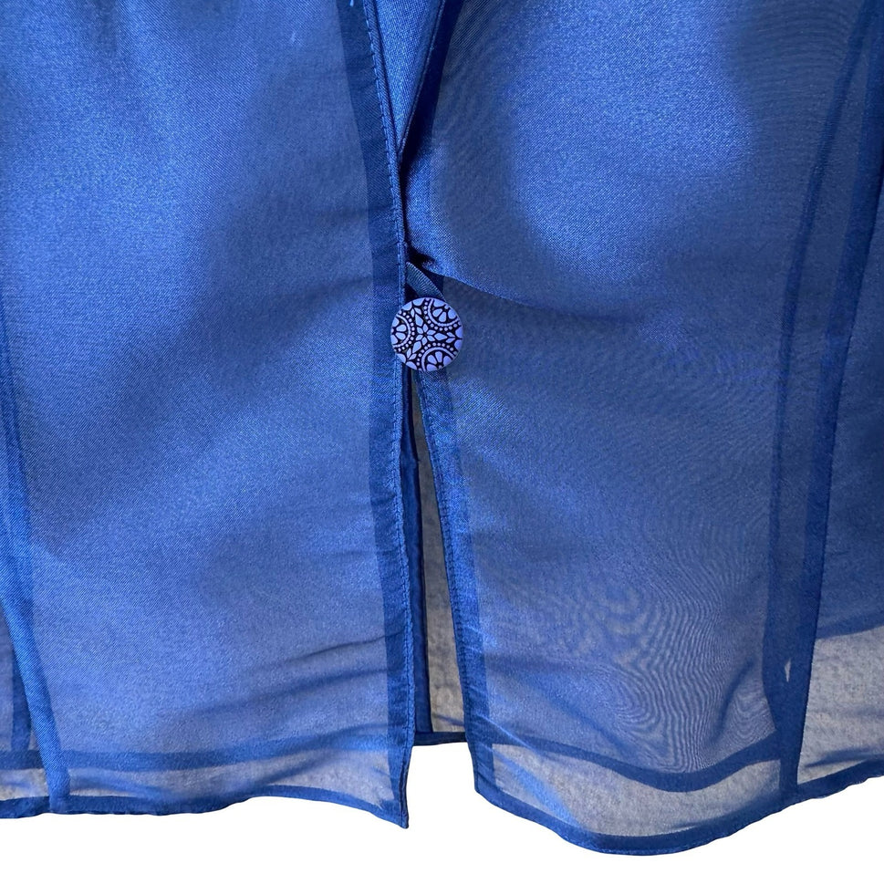 Cobalt Blue Sheer Organza Cropped Blazer 3/4 Sleeve Notched Lapel Small Evening