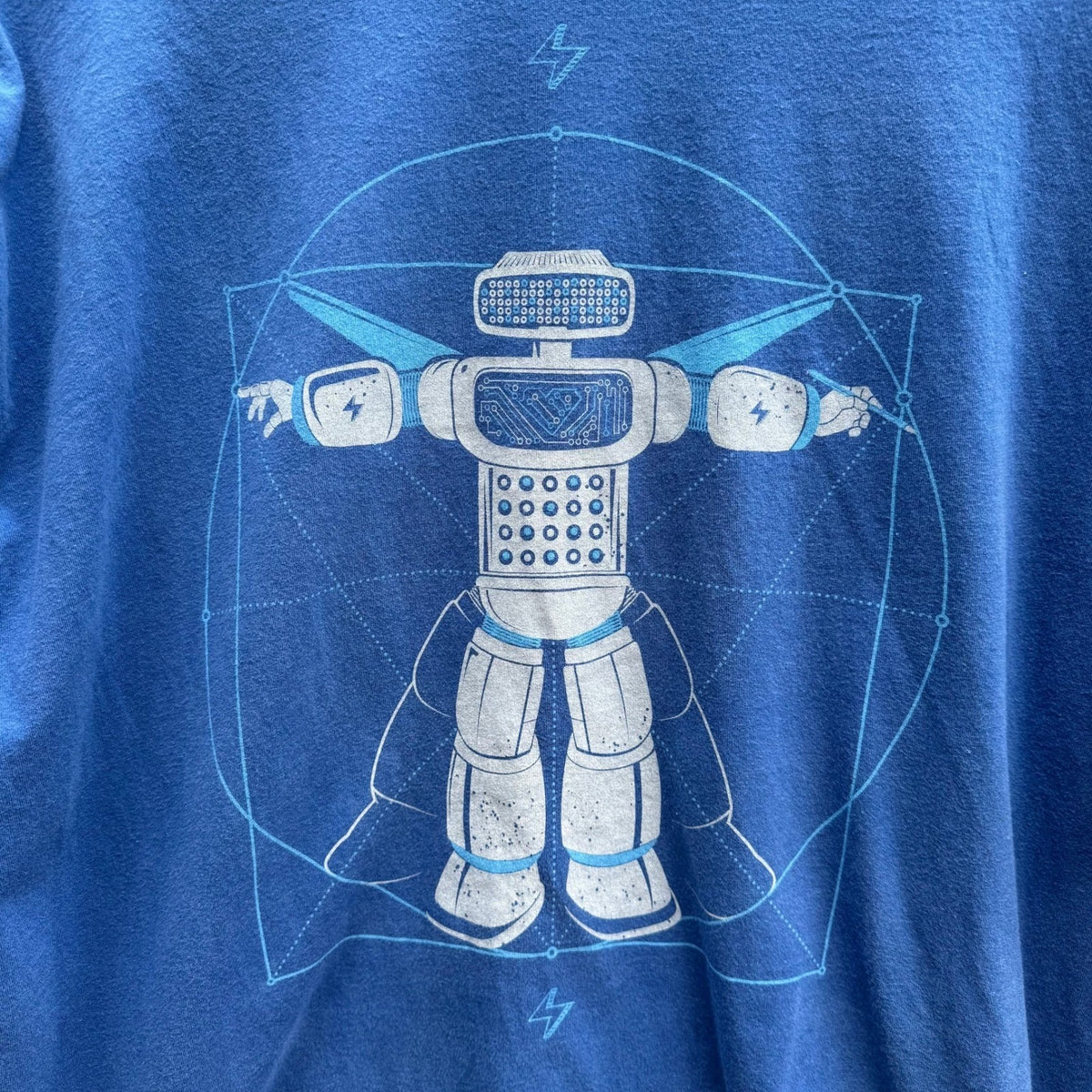 Story Spark Blue Vitruvian Robot STEM Robotics Techwear Graphic T-Shirt Mens L