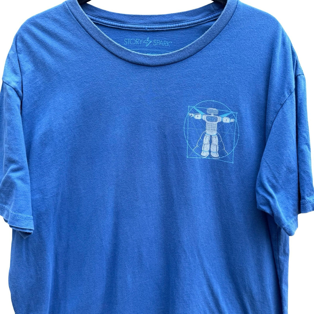 Story Spark Blue Vitruvian Robot STEM Robotics Techwear Graphic T-Shirt Mens L