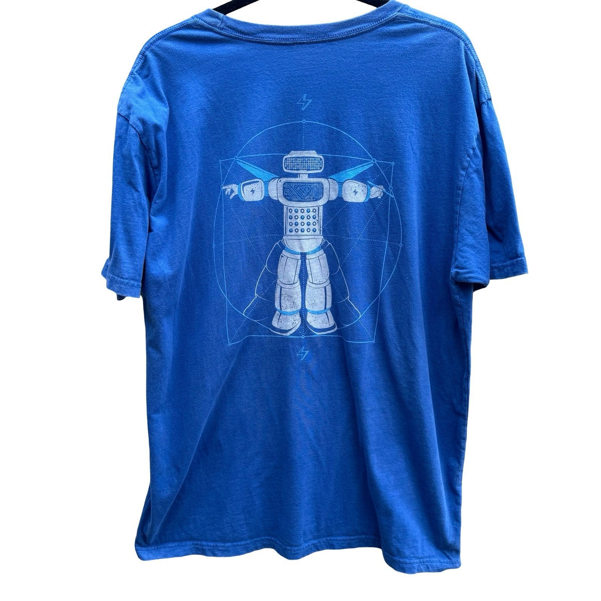 Story Spark Blue Vitruvian Robot STEM Robotics Techwear Graphic T-Shirt Mens L
