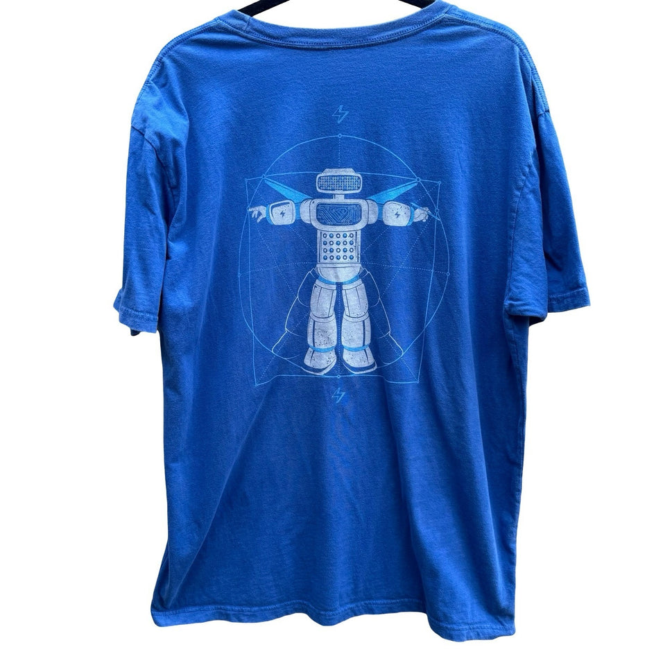 Story Spark Blue Vitruvian Robot STEM Robotics Techwear Graphic T-Shirt Mens L