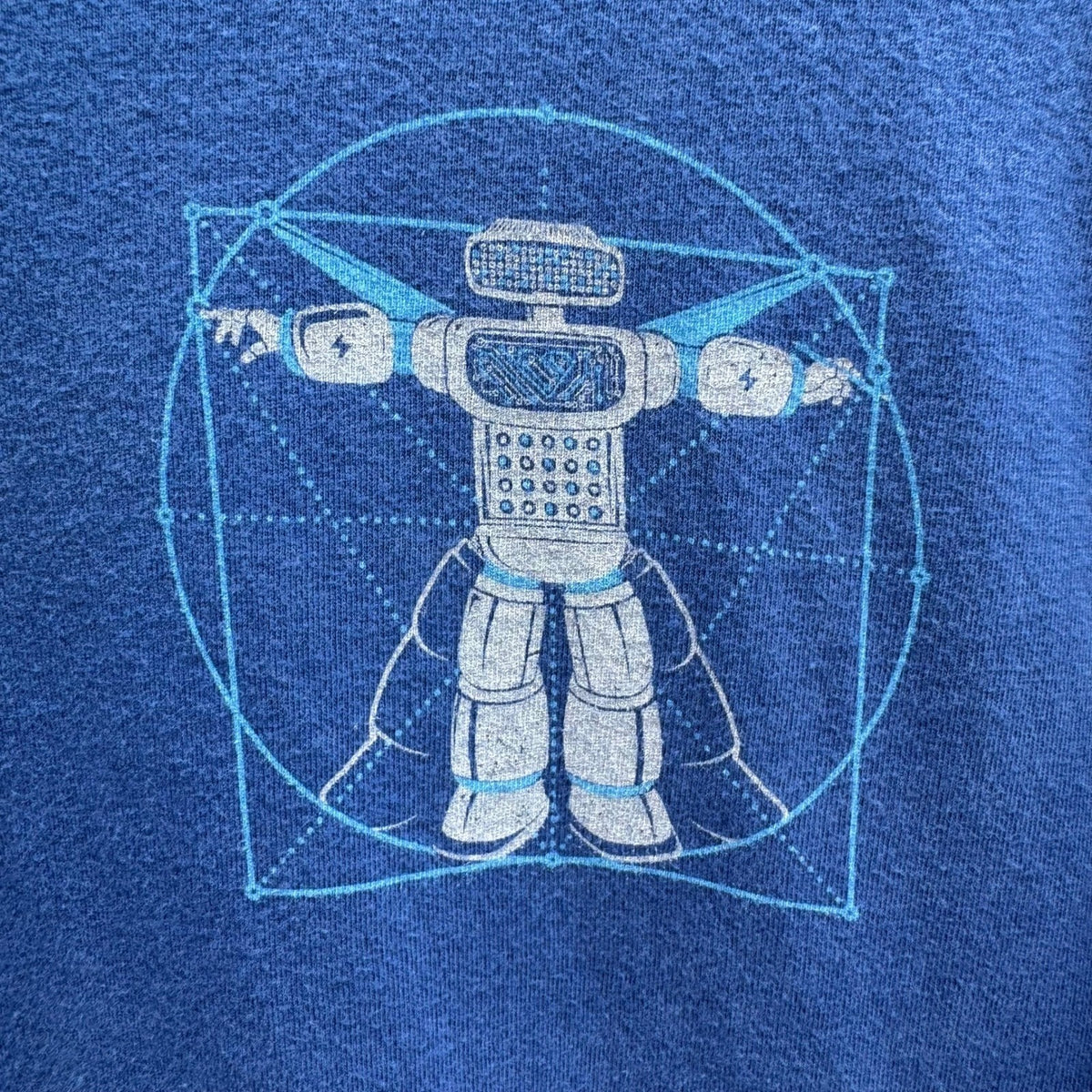 Story Spark Blue Vitruvian Robot STEM Robotics Techwear Graphic T-Shirt Mens L