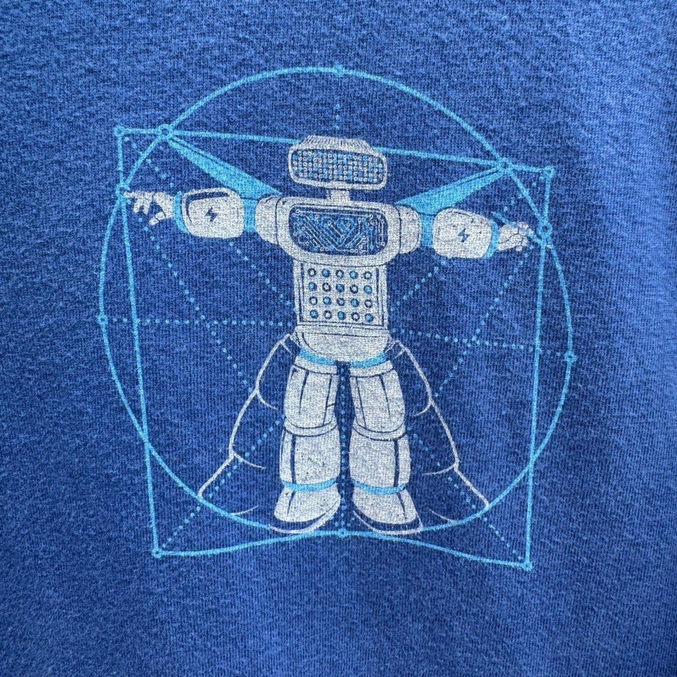 Story Spark Blue Vitruvian Robot STEM Robotics Techwear Graphic T-Shirt Mens L