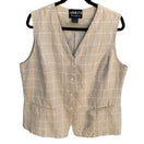 Switch Adolfo Vintage 90s Tan Windowpane Plaid 100% Linen Button Front Vest Womens 16 3 image