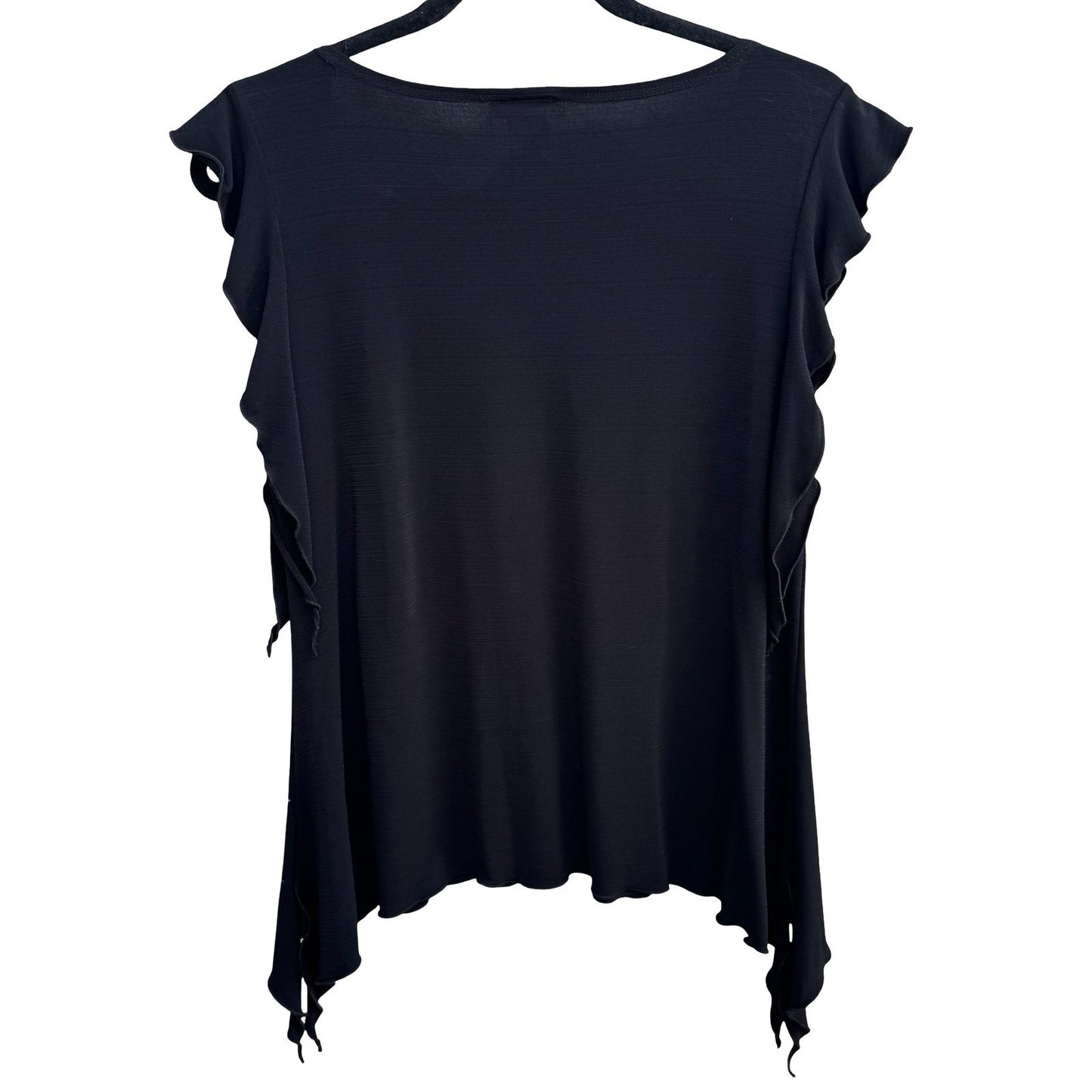 Liz in LA Whisigoth Witchy Beaded Flutter Sleeve Handkerchief Hem Blouse 1X