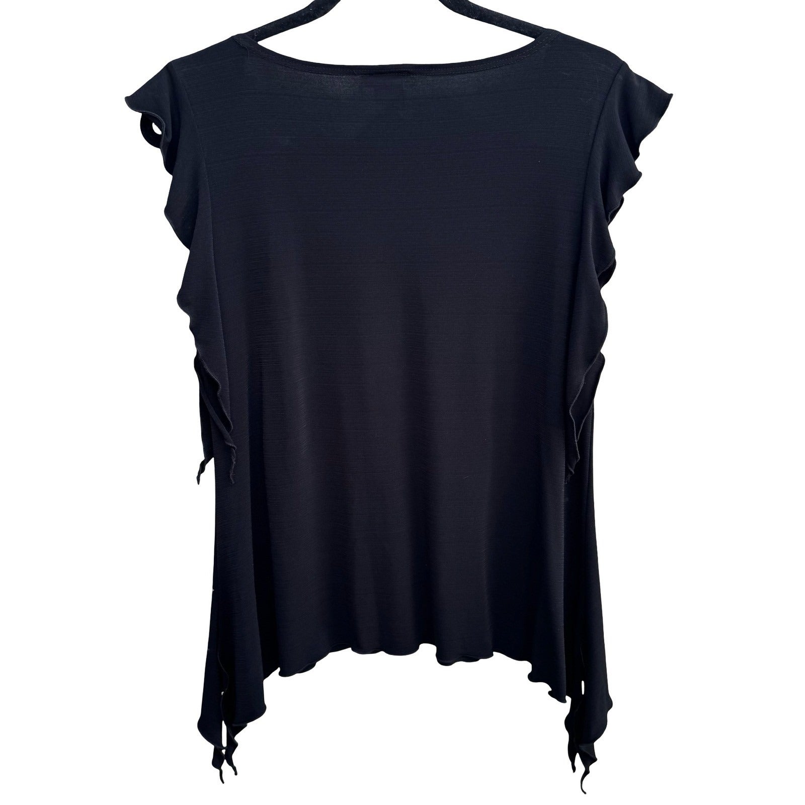 Liz in LA Whisigoth Witchy Beaded Flutter Sleeve Handkerchief Hem Blouse 1X