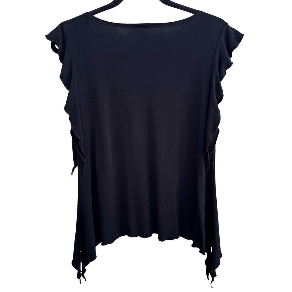 Liz in LA Whisigoth Witchy Beaded Flutter Sleeve Handkerchief Hem Blouse 1X