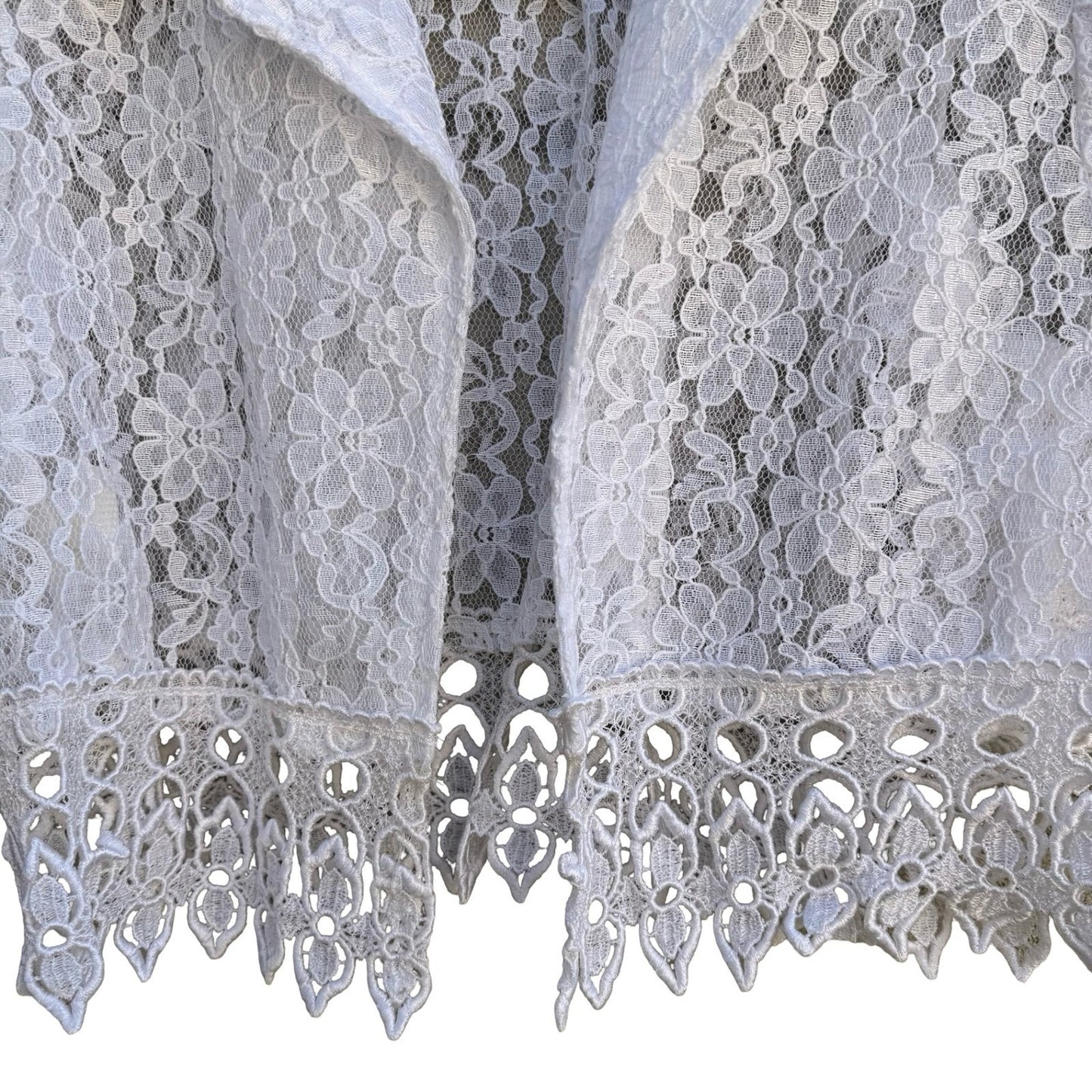 Vintage White Floral Lace Cropped Bolero Jacket Shrug Scalloped Trim Womens 12
