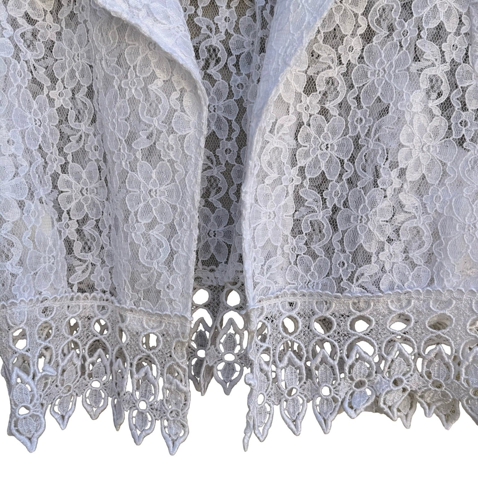 Vintage White Floral Lace Cropped Bolero Jacket Shrug Scalloped Trim Womens 12