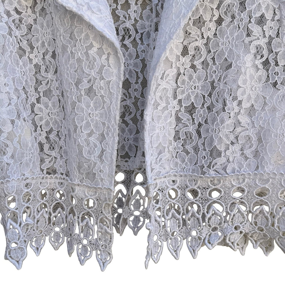 Vintage White Floral Lace Cropped Bolero Jacket Shrug Scalloped Trim Womens 12
