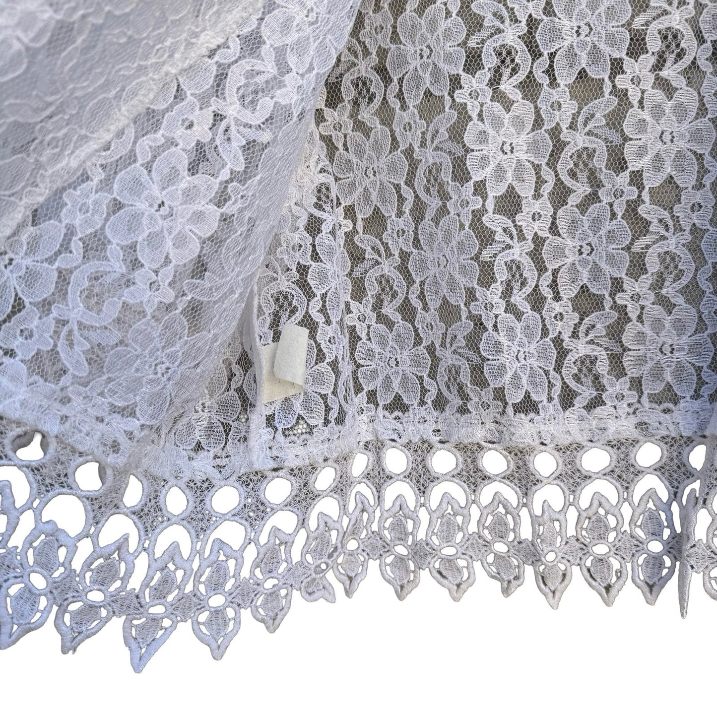 Vintage White Floral Lace Cropped Bolero Jacket Shrug Scalloped Trim Womens 12