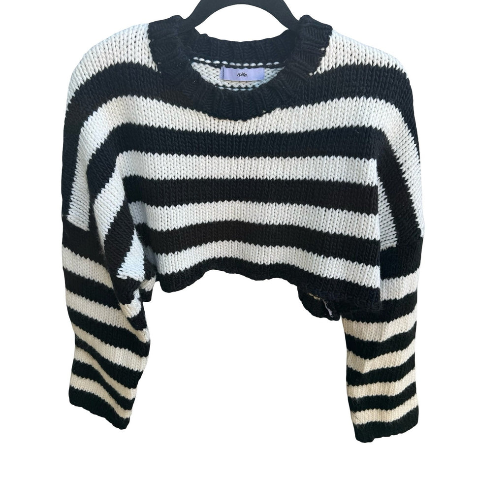 Adika Y2K Alt Emo Grunge Indie Striped Chunky Knit Cropped Oversized Sweater L