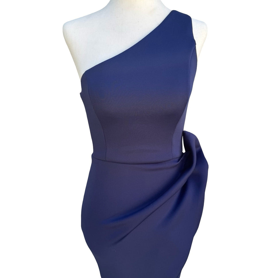 ASOS Navy One Shoulder Scuba Gala Formal Midi Dress Bow Detail US 4 NEW Mermaid