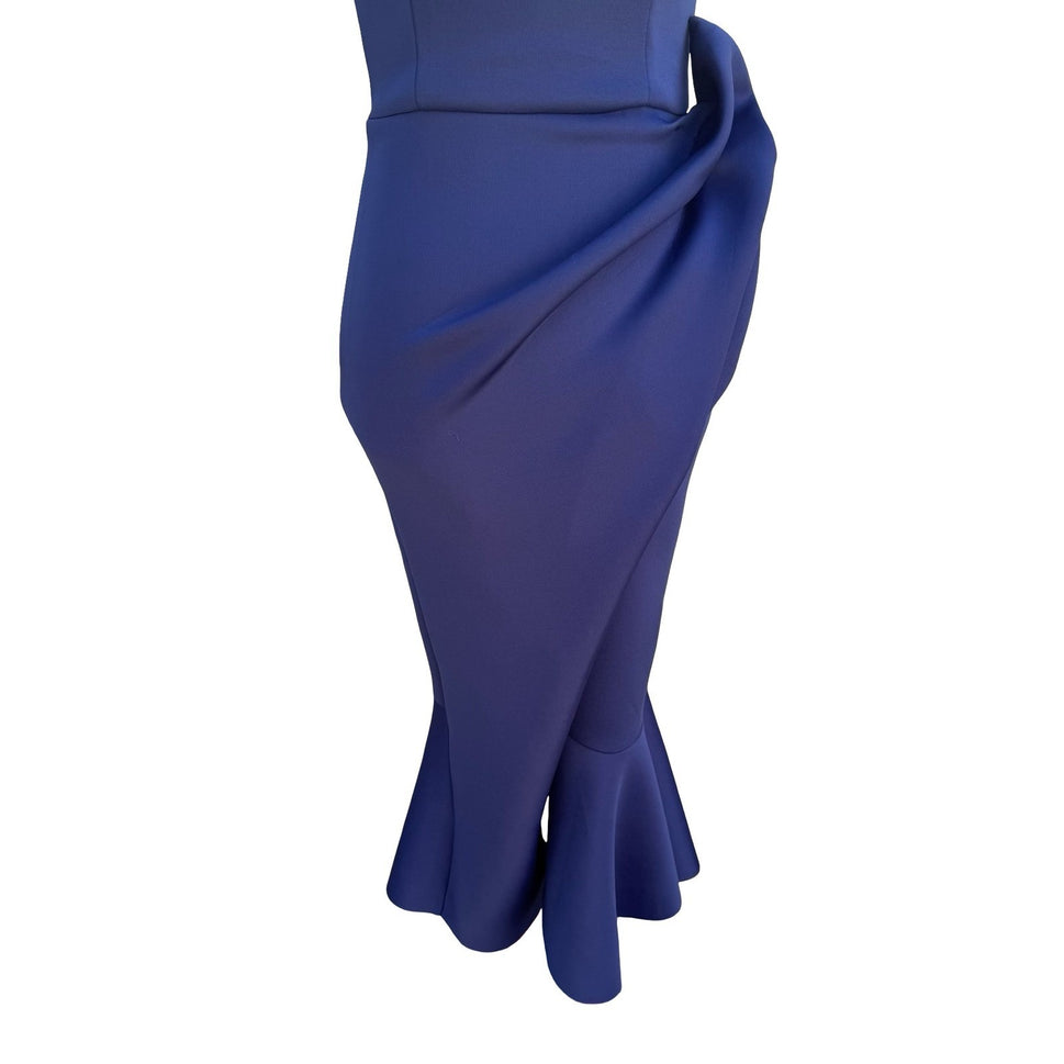 ASOS Navy One Shoulder Scuba Gala Formal Midi Dress Bow Detail US 4 NEW Mermaid