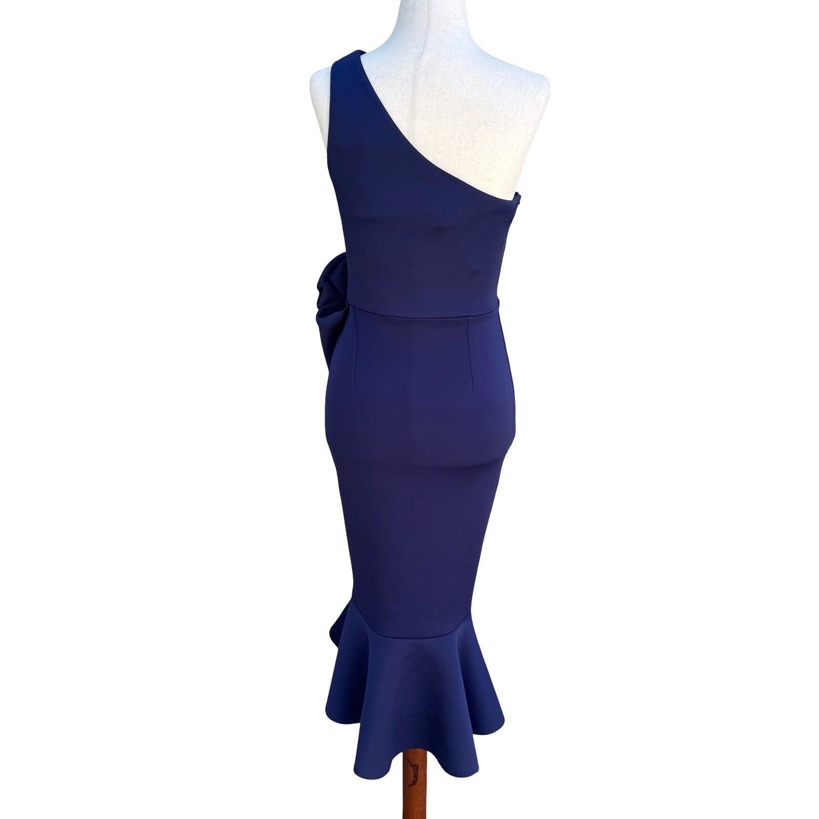 ASOS Navy One Shoulder Scuba Gala Formal Midi Dress Bow Detail US 4 NEW Mermaid