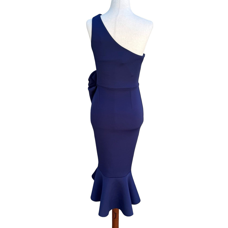 ASOS Navy One Shoulder Scuba Gala Formal Midi Dress Bow Detail US 4 NEW Mermaid
