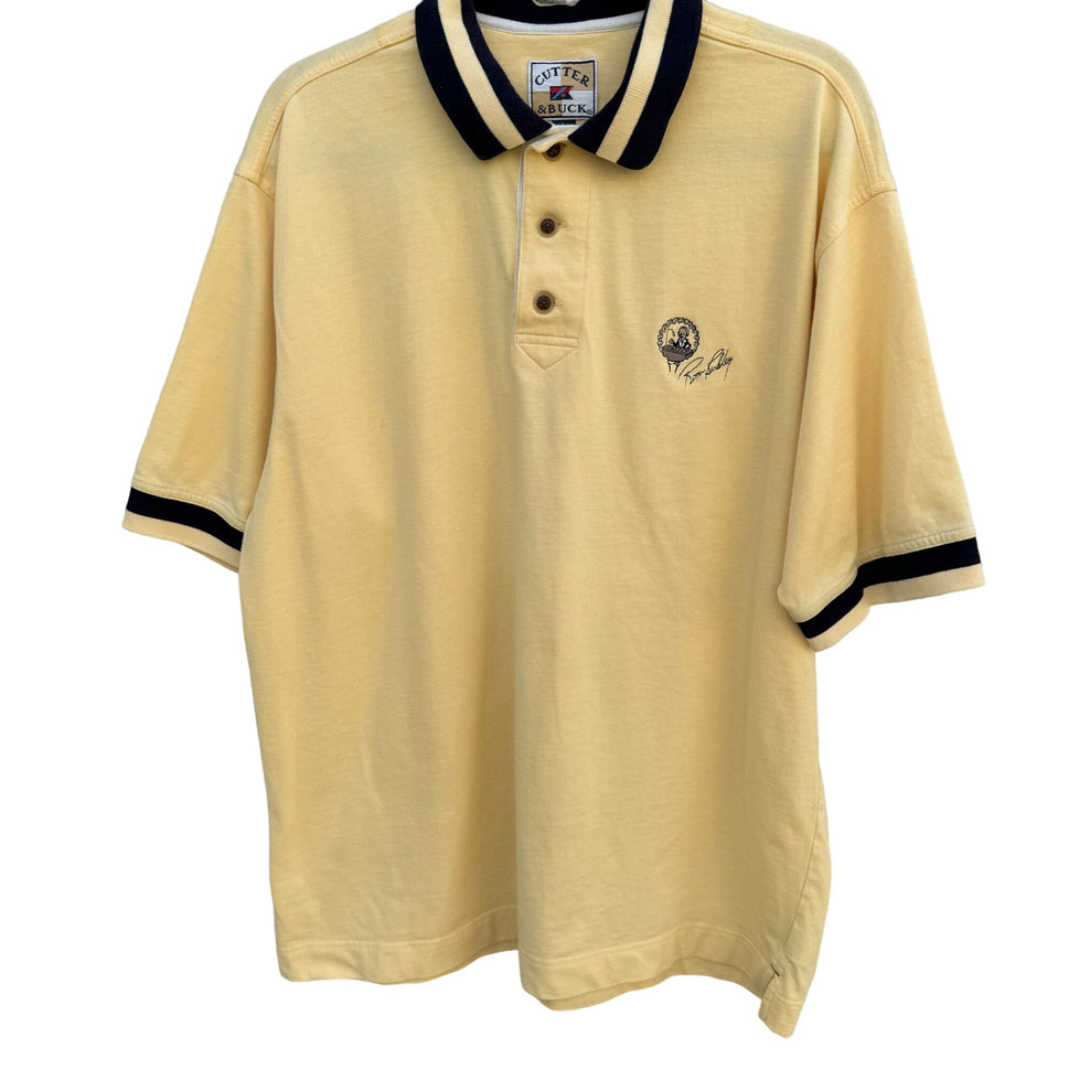 Cutter & Buck Roger Mens Embroidered Short Sleeve Yellow Golf Polo Shirt Large