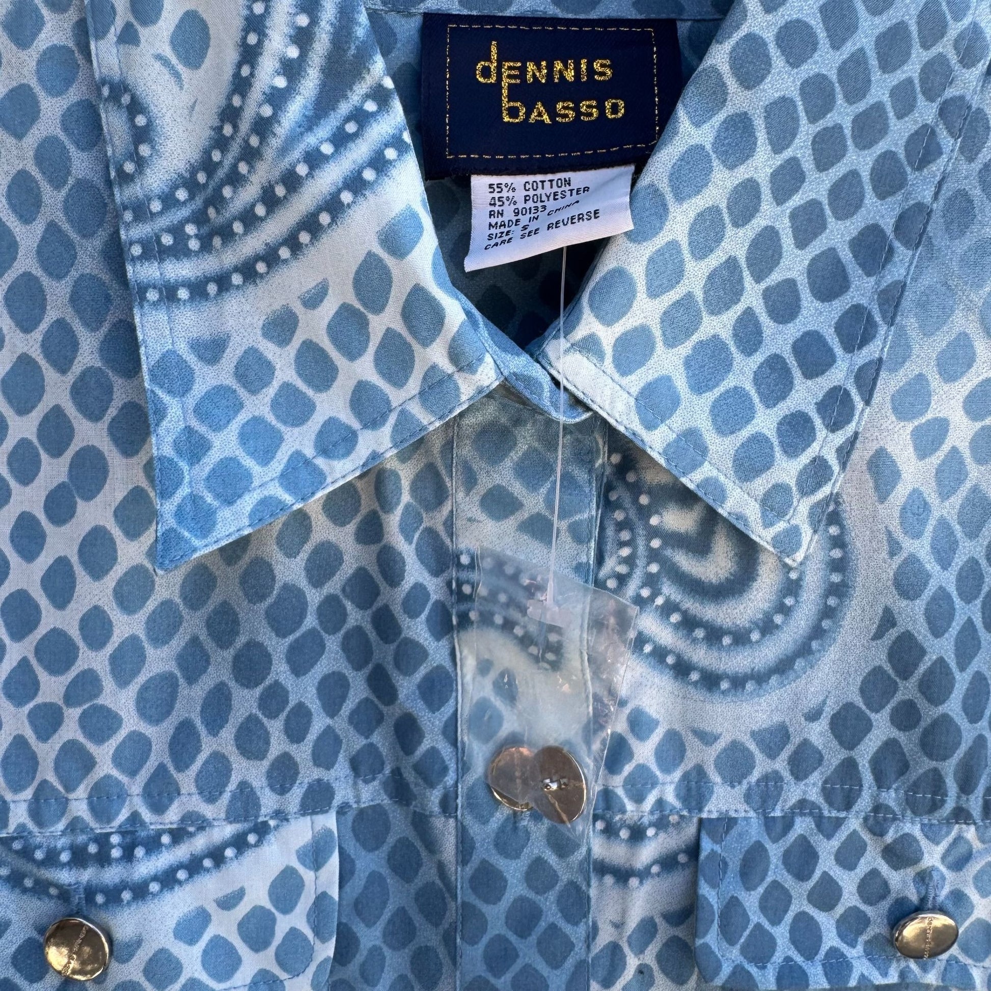 Dennis Basso Blue Paisley Snake Dot Print Long Sleeve Button-Up Shirt New S