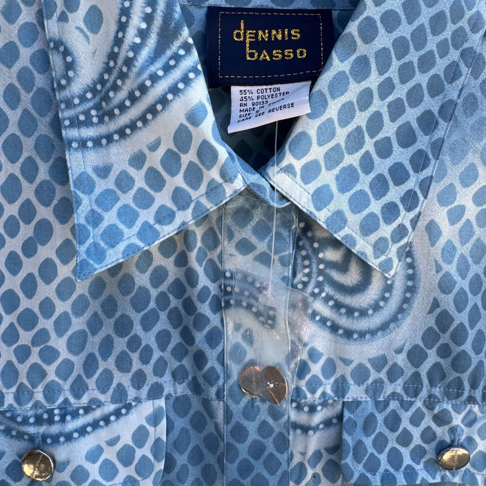 Dennis Basso Blue Paisley Snake Dot Print Long Sleeve Button-Up Shirt New S