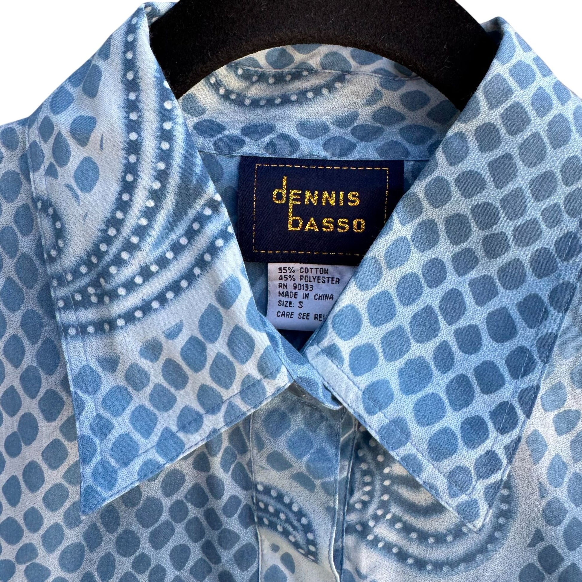 Dennis Basso Blue Paisley Snake Dot Print Long Sleeve Button-Up Shirt New S