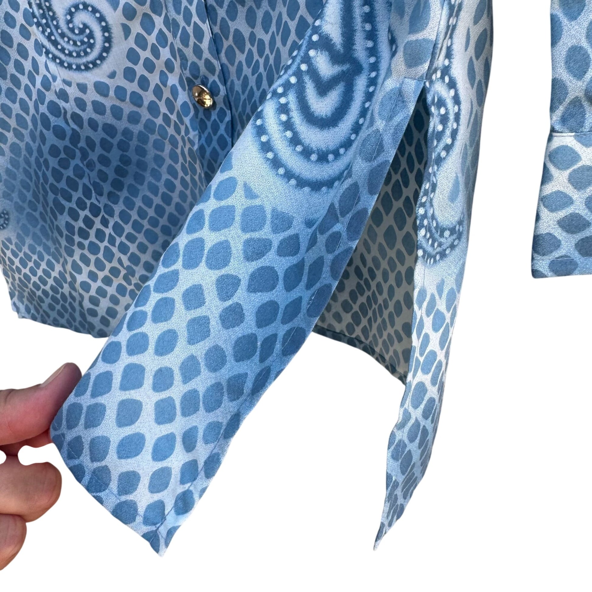 Dennis Basso Blue Paisley Snake Dot Print Long Sleeve Button-Up Shirt New S