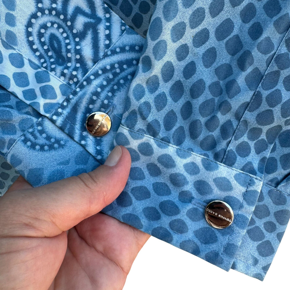 Dennis Basso Blue Paisley Snake Dot Print Long Sleeve Button-Up Shirt New S