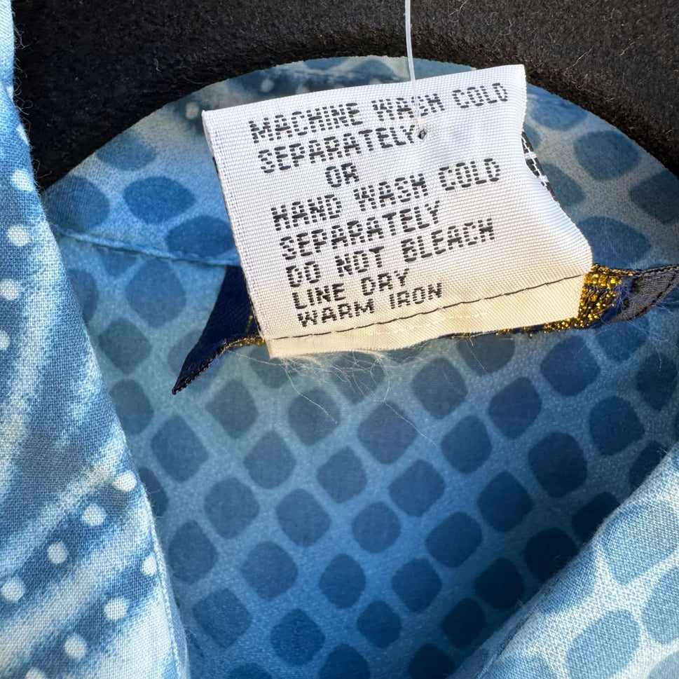 Dennis Basso Blue Paisley Snake Dot Print Long Sleeve Button-Up Shirt New S