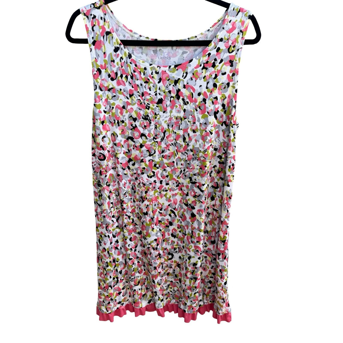 LOGO Layers Lori Goldstein Pink Abstract Print Ruffle Hem Longline Tank Top L