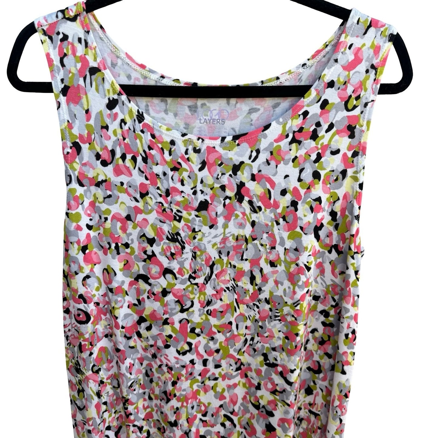 LOGO Layers Lori Goldstein Pink Abstract Print Ruffle Hem Longline Tank Top L