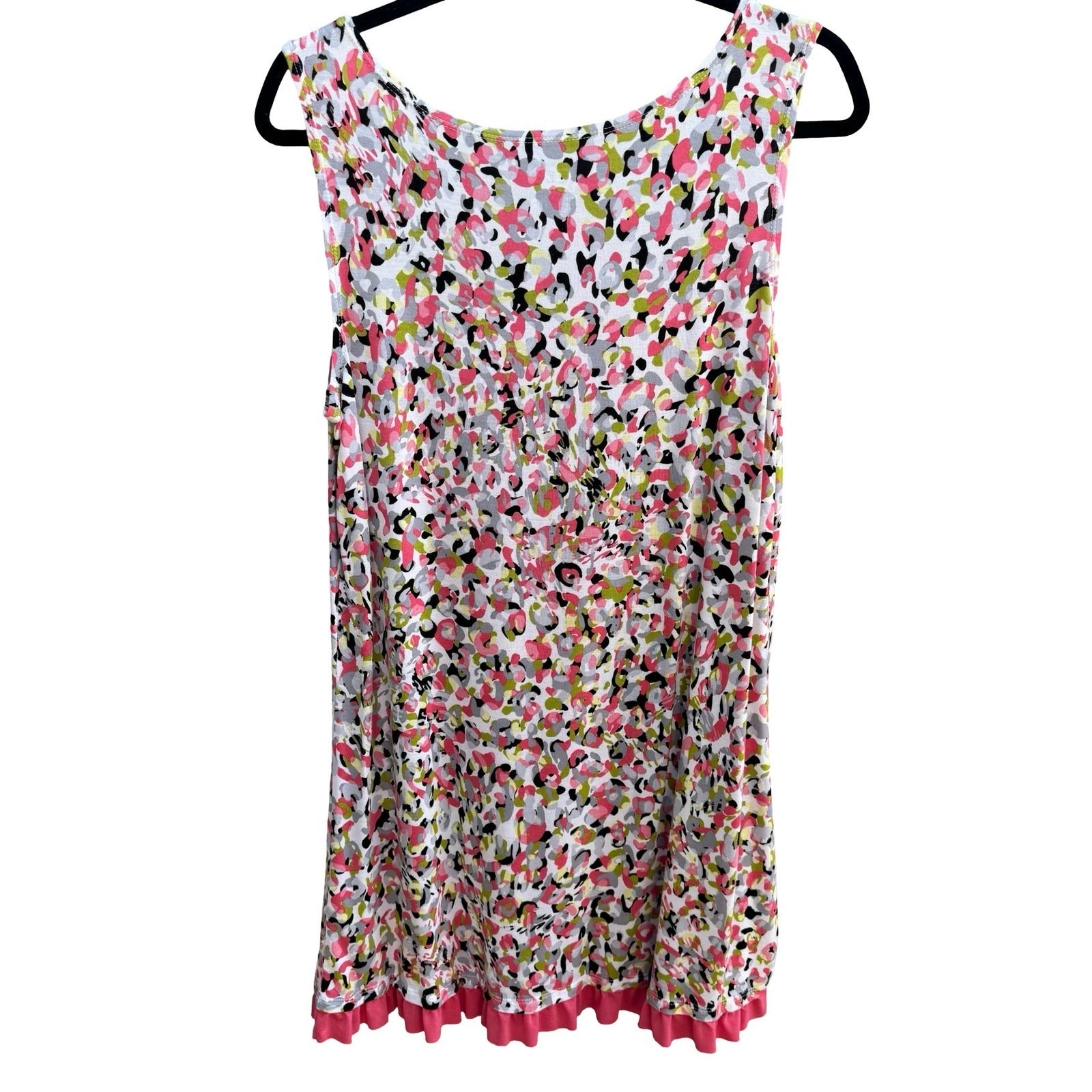 LOGO Layers Lori Goldstein Pink Abstract Print Ruffle Hem Longline Tank Top L