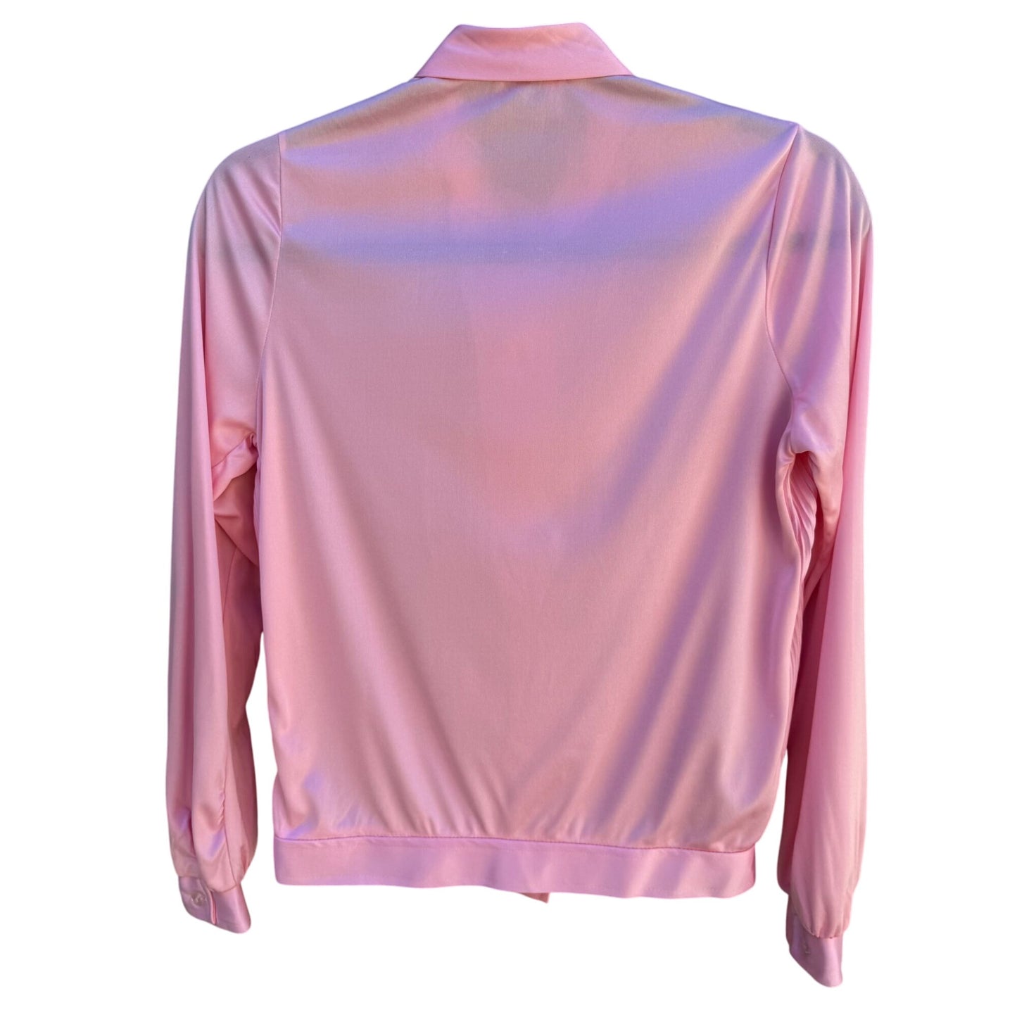 Spiegel Vintage 70s 80s Pink Pleated Long Sleeve Bow Collar Band Waist Blouse M