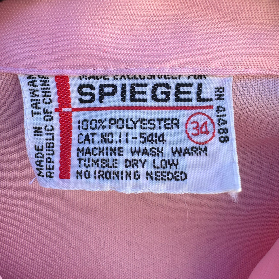 Spiegel Vintage 70s 80s Pink Pleated Long Sleeve Bow Collar Band Waist Blouse M