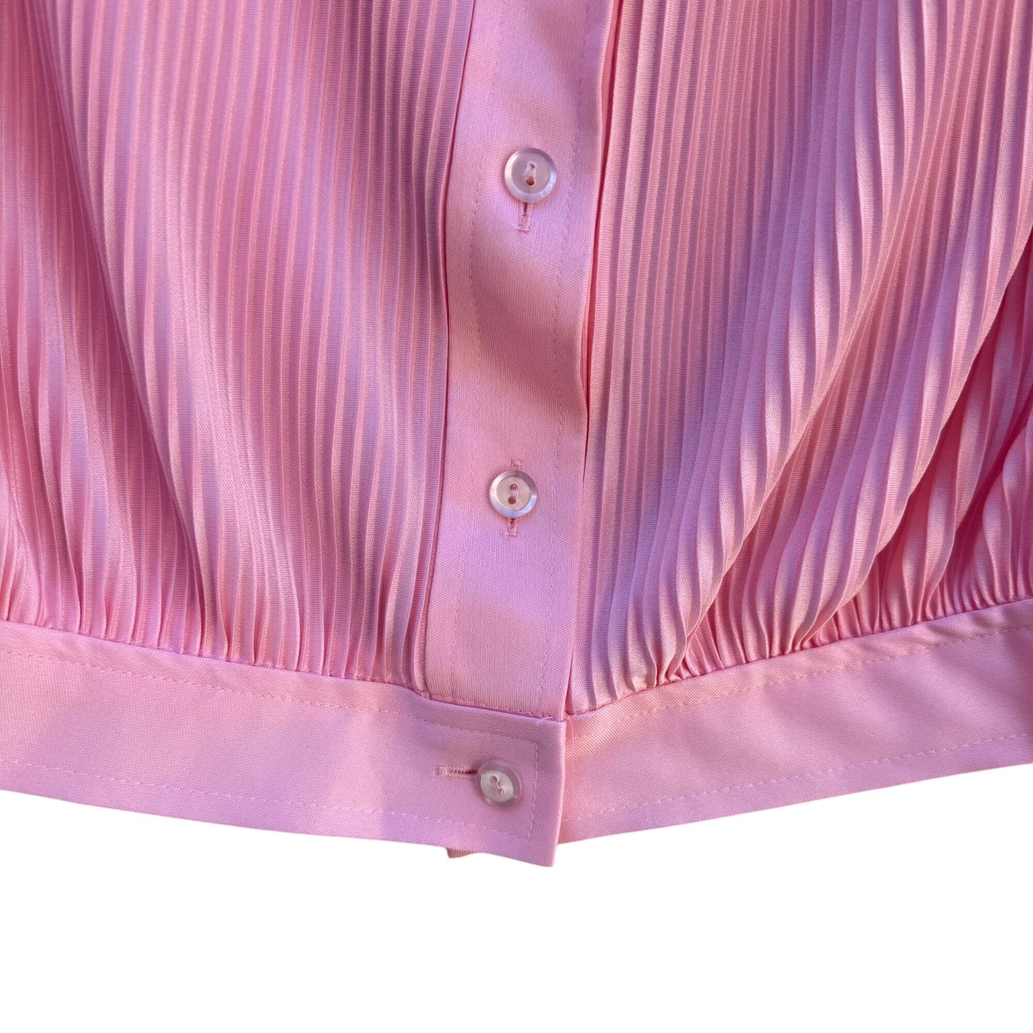Spiegel Vintage 70s 80s Pink Pleated Long Sleeve Bow Collar Band Waist Blouse M